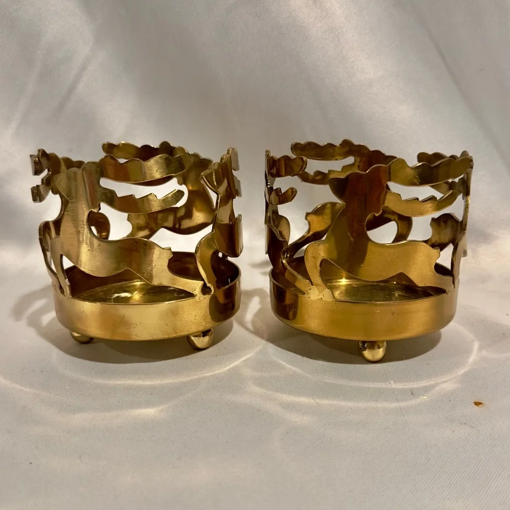 Vintage Brass Reindeer Candle Holders Christmas Winter A Pair
